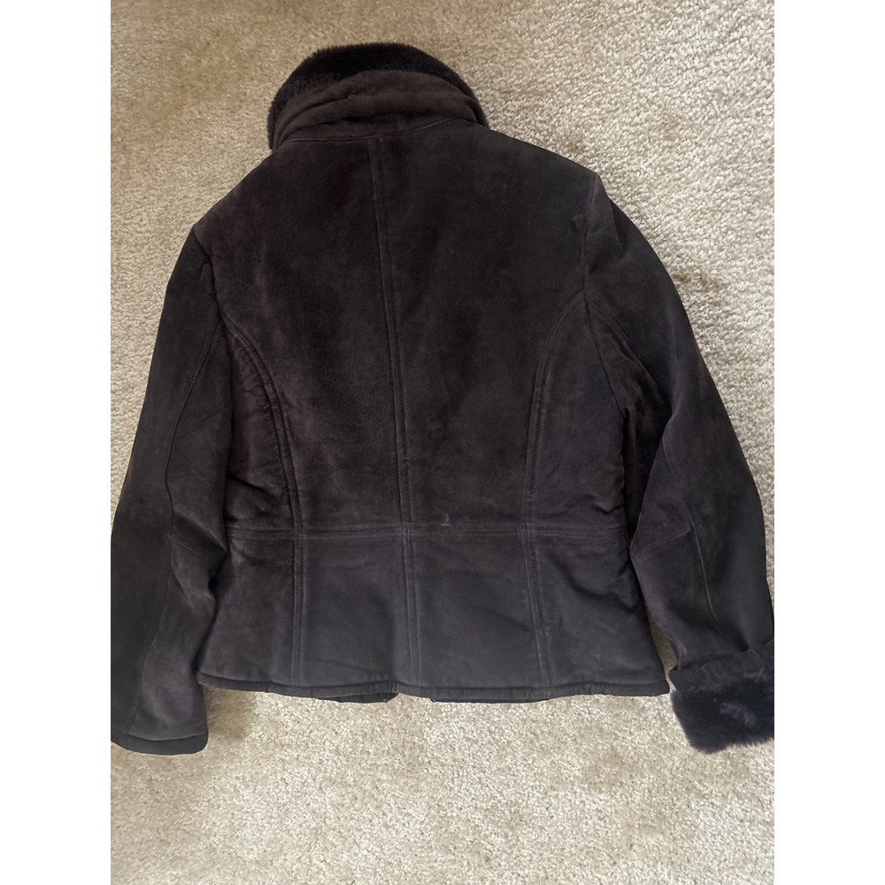 Sonoma Life Style Brown Suede Leather Jacket Faux Fur Trim Zip Front Womens M - Picture 8 of 8